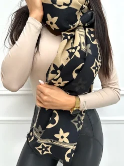 Czarno-Brązowy Szalik ze Wzorem 13348-28-A|Modna Kiecka Hot