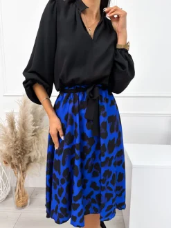 Czarno-Kobaltowa Sukienka w Panterkę 10867-239-C|Modna Kiecka Outlet