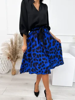 Czarno-Kobaltowa Sukienka w Panterkę 10867-239-C|Modna Kiecka Outlet