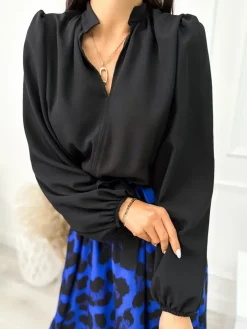 Czarno-Kobaltowa Sukienka w Panterkę 10867-239-C|Modna Kiecka Outlet