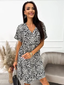 Czarno-Kremowa Sukienka Oversize 10329-116-A|Modna Kiecka New