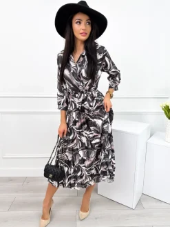 Czarno-Pudrowa Plisowana Sukienka 12339-511-A|Modna Kiecka Sale