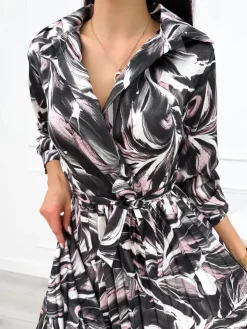 Czarno-Pudrowa Plisowana Sukienka 12339-511-A|Modna Kiecka Sale