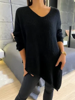 Czarny Asymetryczny Sweterek 11752-349-C|Modna Kiecka Discount