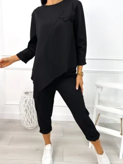 Czarny Dresowy Komplet Bluza + Spodnie 12962-178-A|Modna Kiecka Best