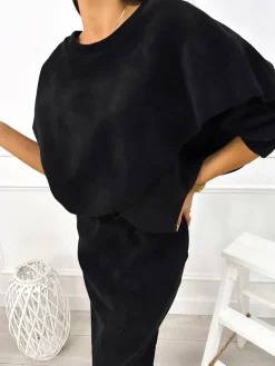 Czarny Komplet Bluza + Spódnica 12836-302-E|Modna Kiecka Hot