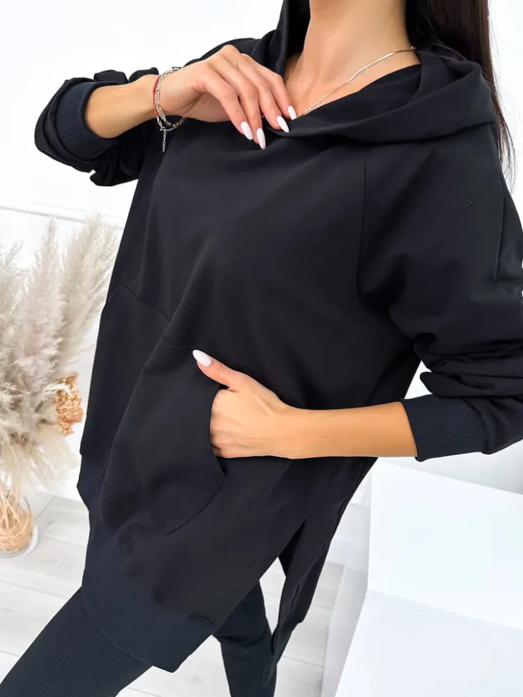 Czarny Komplet Bluza Oversize + Legginsy 10450-203-C|Modna Kiecka Outlet