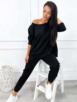 Czarny Komplet Bluza Oversize + Spodnie 12784-104-B|Modna Kiecka Sale