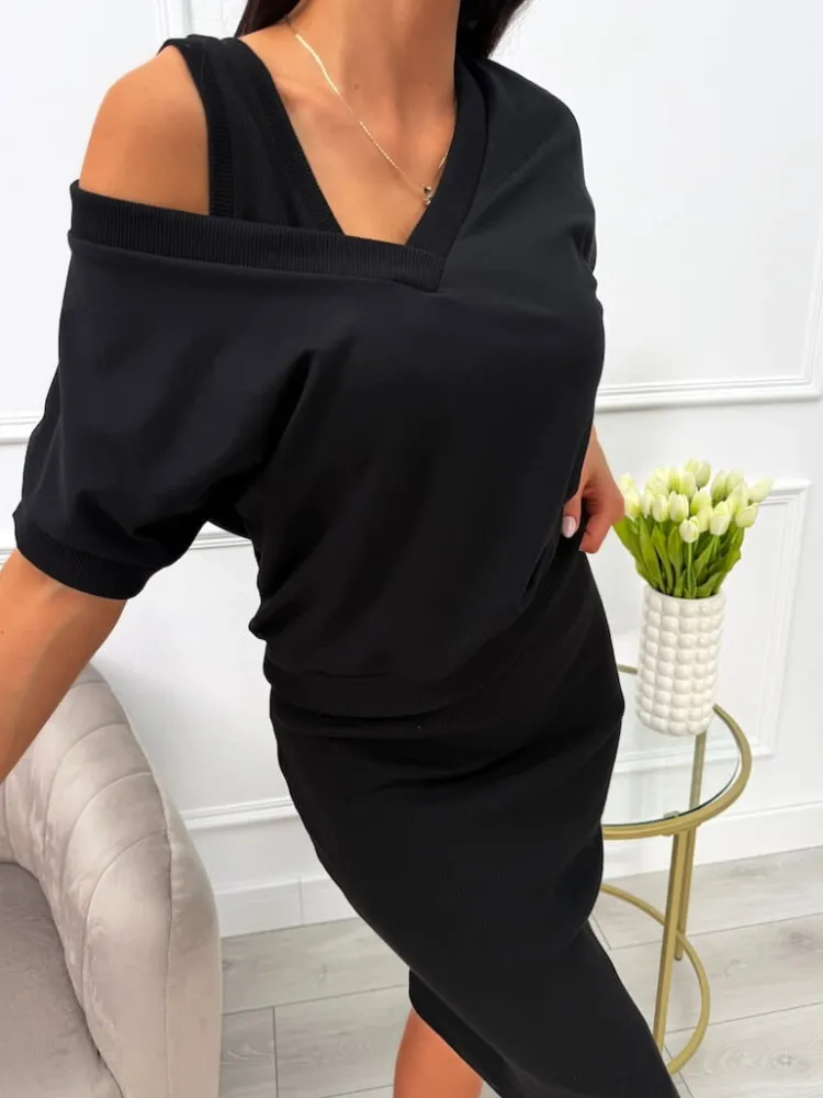 Czarny Komplet Bluzeczka + Sukienka 13790-190-B|Modna Kiecka Fashion