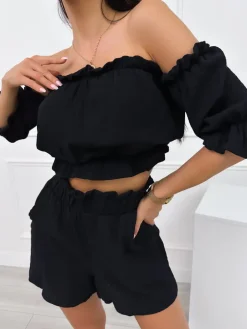 Czarny Komplet Crop Top + Spodenki 12534-414-A|Modna Kiecka Best