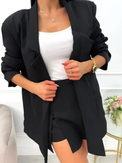 Czarny Komplet Marynarka Oversize + Spódnico-Spodenki 13568-191-C|Modna Kiecka Hot