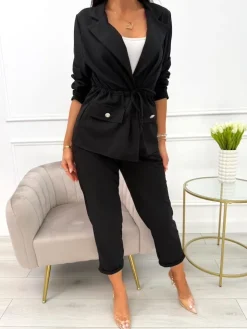 Czarny Komplet Narzutka + Spodnie 12399-96-F|Modna Kiecka Fashion