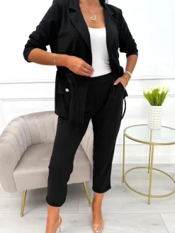 Czarny Komplet Narzutka + Spodnie 12399-96-F|Modna Kiecka Fashion
