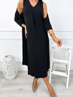 Czarny Komplet Sukienka + Kardigan 12877-101-D|Modna Kiecka Sale