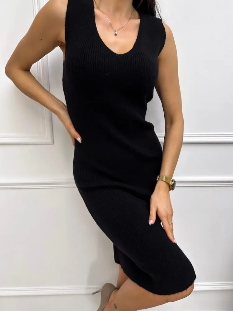 Czarny Komplet Sweterek + Sukienka 13244-94-B|Modna Kiecka Fashion