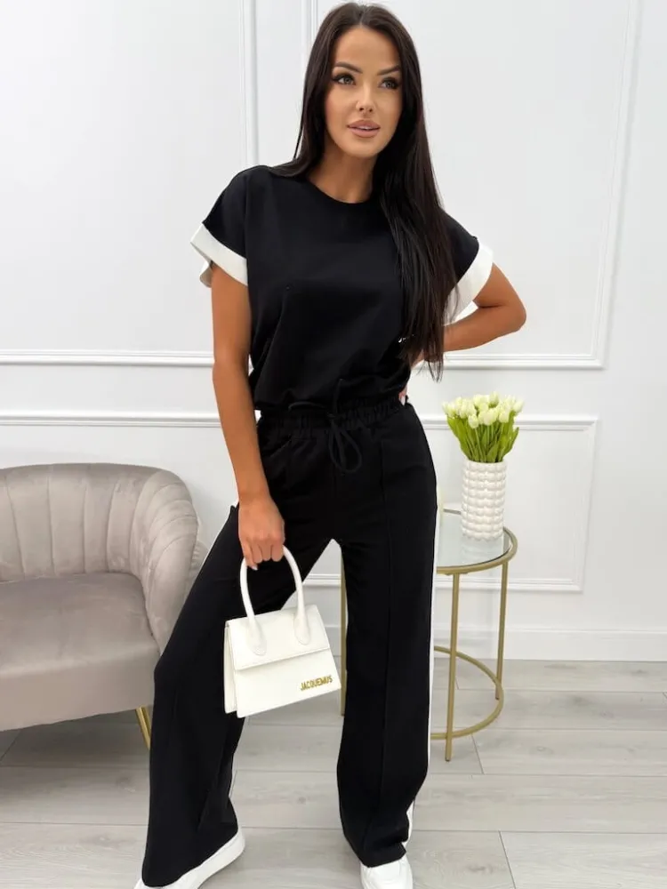 Czarny Komplet T-shirt + Spodnie 13782-163-C|Modna Kiecka Best
