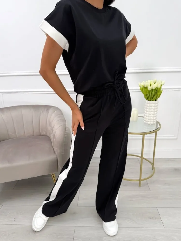 Czarny Komplet T-shirt + Spodnie 13782-163-C|Modna Kiecka Best