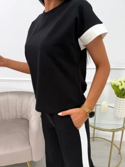 Czarny Komplet T-shirt + Spodnie 13782-163-C|Modna Kiecka Best