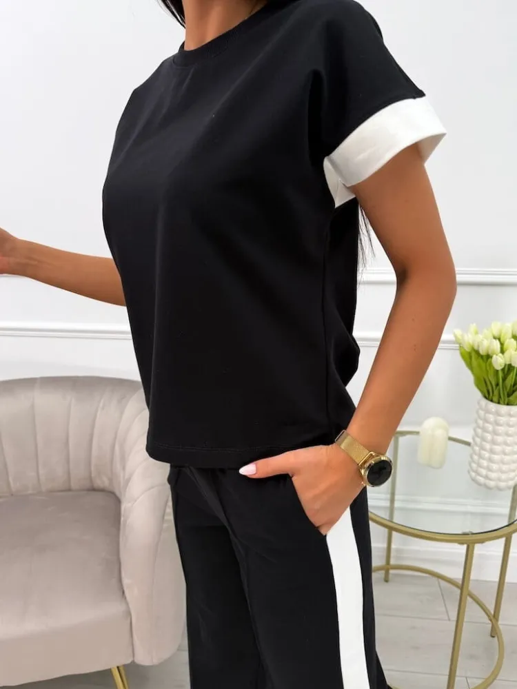 Czarny Komplet T-shirt + Spodnie 13782-163-C|Modna Kiecka Best