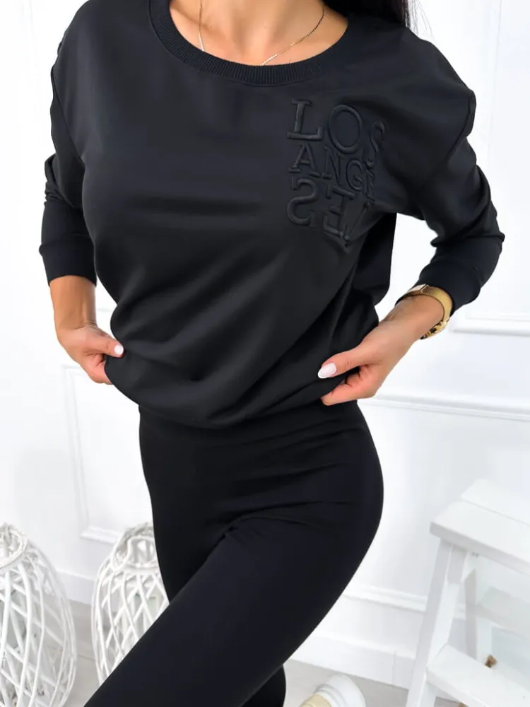 Czarny Komplet z Naszywką 12805-113-B|Modna Kiecka Discount
