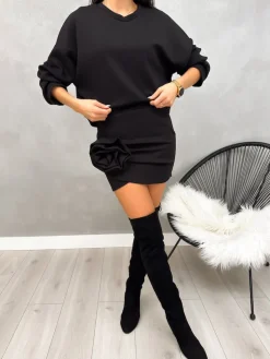 Czarny Komplet z Ozdobą  13158-318-Q|Modna Kiecka Clearance