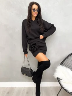 Czarny Komplet z Ozdobą 13158-318-Q|Modna Kiecka Clearance