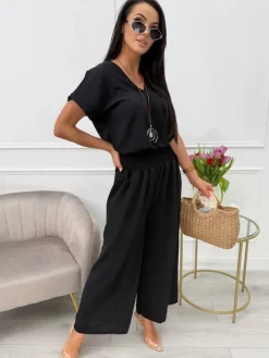 Czarny Komplet z Ozdobnym Wisiorkiem 13637-108-B|Modna Kiecka Outlet