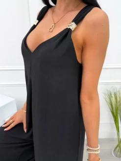 Czarny Letni Kombinezon z Szerokimi Nogawkami 14109-281-A|Modna Kiecka Fashion