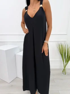 Czarny Letni Kombinezon z Szerokimi Nogawkami 14109-281-A|Modna Kiecka Fashion