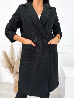 Czarny Płaszcz z Kieszeniami 10793-280-B|Modna Kiecka Discount