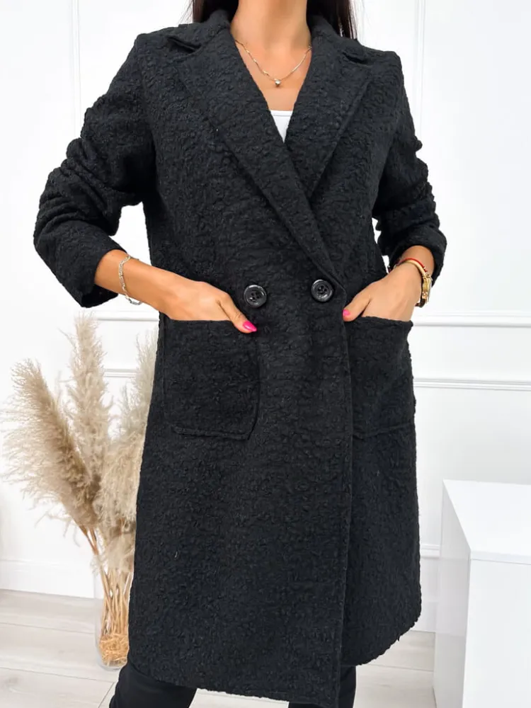 Czarny Płaszcz z Kieszeniami 10793-280-B|Modna Kiecka Discount