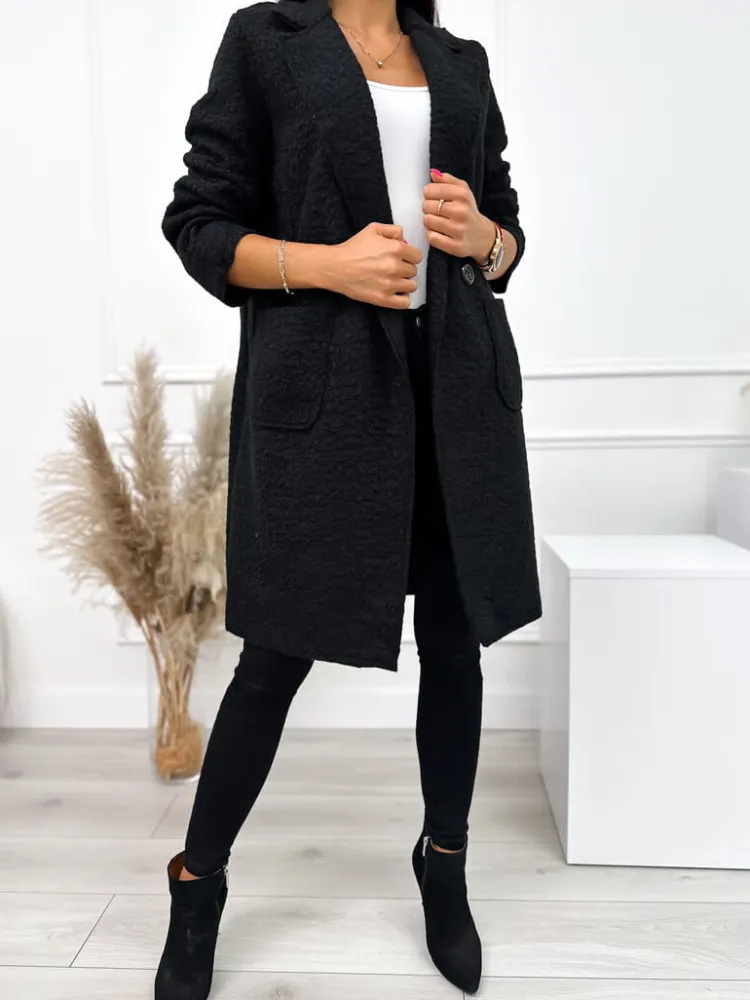 Czarny Płaszcz z Kieszeniami 10793-280-B|Modna Kiecka Discount