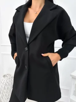 Czarny Płaszcz ze Ściągaczem 12940-232-B|Modna Kiecka Online