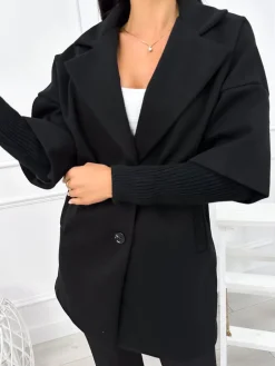 Czarny Płaszcz ze Ściągaczem 12940-232-B|Modna Kiecka Online