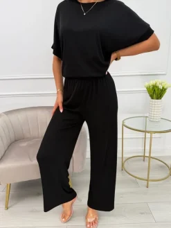 Czarny Prążkowany Komplet 13864-513-B|Modna Kiecka Outlet