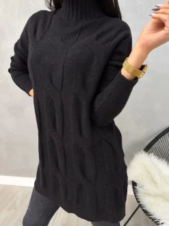 Czarny Sweter Oversize z Półgolfem 13095-209-A|Modna Kiecka Sale