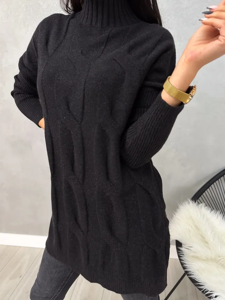 Czarny Sweter Oversize z Półgolfem 13095-209-A|Modna Kiecka Sale