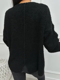 Czarny Sweterek z Dekoltem V 13358-405-D|Modna Kiecka Sale