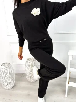 Czarny Sweterkowy Komplet 13050-321-B|Modna Kiecka Clearance
