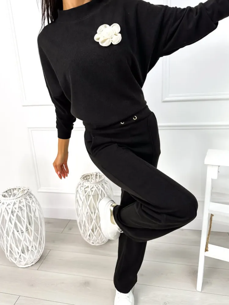 Czarny Sweterkowy Komplet 13050-321-B|Modna Kiecka Clearance