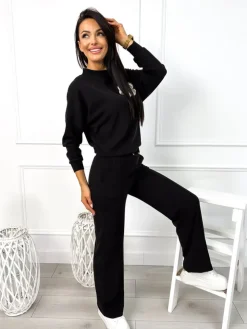 Czarny Sweterkowy Komplet 13050-321-B|Modna Kiecka Clearance