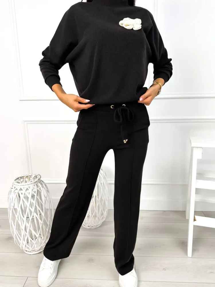 Czarny Sweterkowy Komplet 13050-321-B|Modna Kiecka Clearance