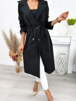 Czarny Trencz 12112-205-B|Modna Kiecka Online