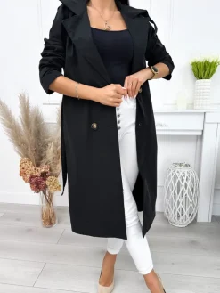 Czarny Trencz 12112-205-B|Modna Kiecka Online