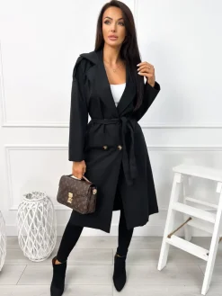 Czarny Trencz 12112-205-B|Modna Kiecka Online