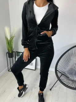 Czarny Welurowy Komplet 11378-218-A|Modna Kiecka Sale