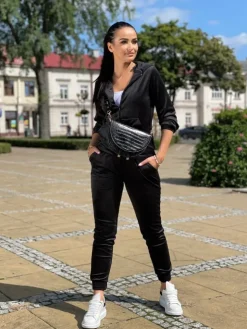 Czarny Welurowy Komplet 11378-218-A|Modna Kiecka Sale