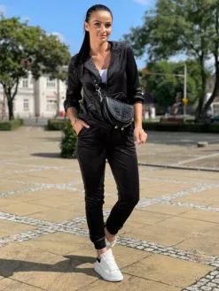 Czarny Welurowy Komplet 11378-218-A|Modna Kiecka Sale