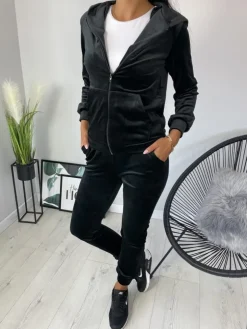 Czarny Welurowy Komplet 11378-218-A|Modna Kiecka Sale