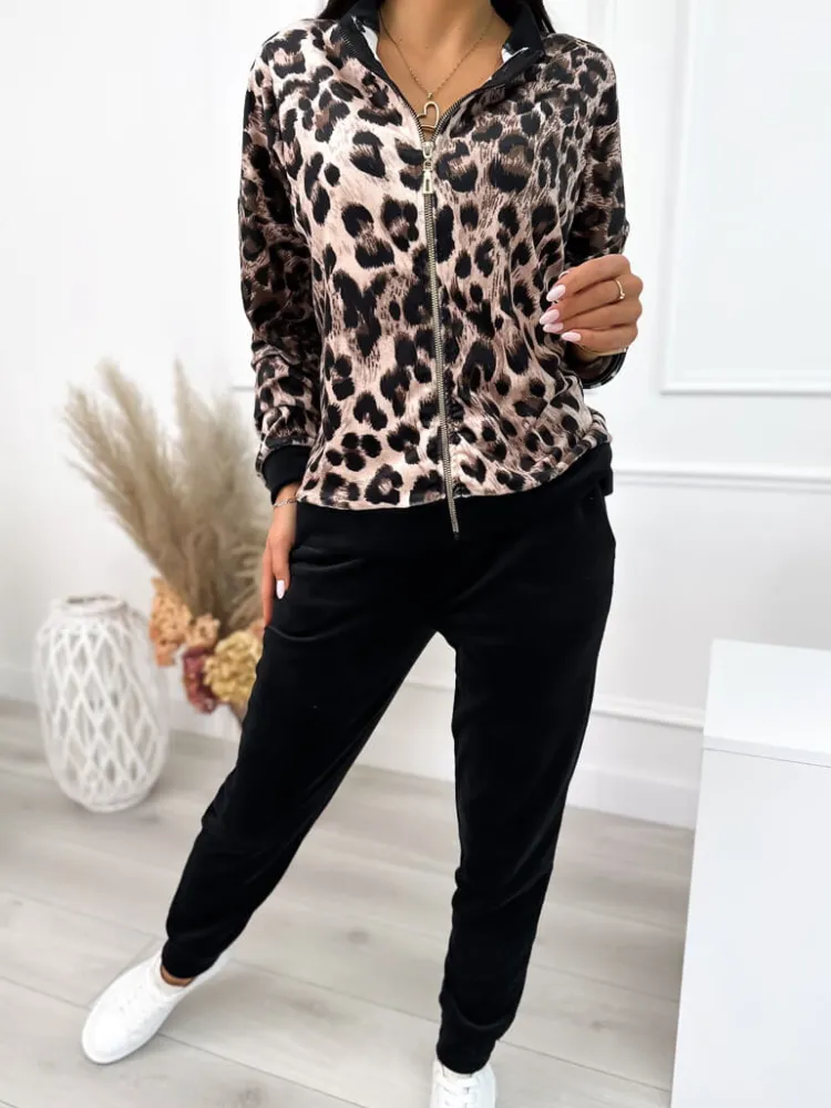 Czarny Welurowy Komplet Bluza + Spodnie 12709-307-B|Modna Kiecka Clearance